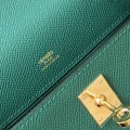「#4081」Hermes Velvet Green Mini Kelly Bag No.1, Gold Buckle 22*14*7cm