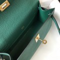 「#4081」Hermes Velvet Green Mini Kelly Bag No.1, Gold Buckle 22*14*7cm
