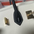 「#4670」Hermes Birkin Milkshake White and Black Epsom Leather, Gold Buckle, Hand-sewn Wax Thread 25cm