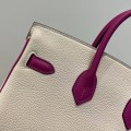 「#4671」Hermes Birkin color matching milkshake white and rose red epsom leather, gold buckle, hand-sewn wax thread 30cm