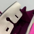 「#4671」Hermes Birkin color matching milkshake white and rose red epsom leather, gold buckle, hand-sewn wax thread 30cm