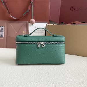 「#7043」Loro pian L19 silver buckle - FAN1034 - 19x6.5x11cm - Malachite Green，Ostrich skin