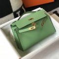 「#4082」 Hermès Avocado Green Mini Kelly Bag No. 1, Gold Buckle 22*14*7cm