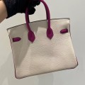 「#4673」Hermes Birkin Milkshake White/L3 Rose Purple Epsom Leather, Gold Buckle Hand-sewn Wax Thread 25cm