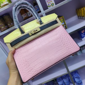 「#4676」Hermes Birkin three-tone epsom leather, gold buckle, hand-sewn wax thread 30cm