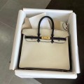 「#4677」Hermes Birkin Milkshake White and Black Red Panda Goat Leather, Gold Buckle, Hand-sewn Wax Thread 25cm