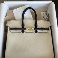 「#4677」Hermes Birkin Milkshake White and Black Red Panda Goat Leather, Gold Buckle, Hand-sewn Wax Thread 25cm