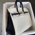 「#4677」Hermes Birkin Milkshake White and Black Red Panda Goat Leather, Gold Buckle, Hand-sewn Wax Thread 25cm