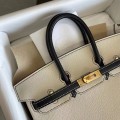 「#4677」Hermes Birkin Milkshake White and Black Red Panda Goat Leather, Gold Buckle, Hand-sewn Wax Thread 25cm