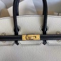 「#4677」Hermes Birkin Milkshake White and Black Red Panda Goat Leather, Gold Buckle, Hand-sewn Wax Thread 25cm