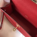 「#4083」 Hermès red mini Kelly bag size 1, gold buckle 22*14*7cm