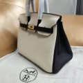 「#4679」Hermes Birkin Milkshake White and Black Epsom Leather, Gold Buckle Hand-sewn Wax Thread 25cm