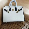 「#4679」Hermes Birkin Milkshake White and Black Epsom Leather, Gold Buckle Hand-sewn Wax Thread 25cm