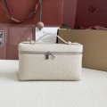 「#7045」Loro pian L19 silver buckle - FAN1034 - 19x6.5x11cm - light beige，Ostrich skin