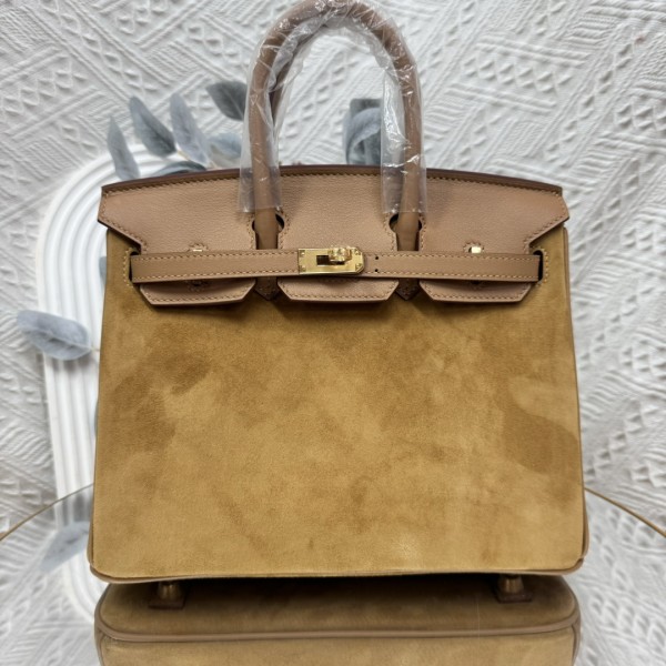 「#4680」Hermes Birkin suede 4B biscuit color Swift hood epsom leather, gold buckle, hand-sewn wax thread 25cm