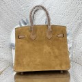 「#4680」Hermes Birkin suede 4B biscuit color Swift hood epsom leather, gold buckle, hand-sewn wax thread 25cm