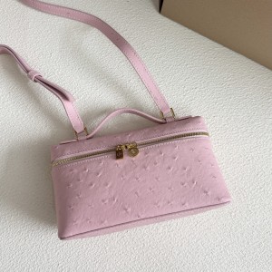 「#7047」Loro pian L19 gold buckle - FAN1034 - 19x6.5x11cm -Sakura powder，Ostrich skin