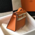 「#4084」 Hermès Orange Mini Kelly Bag No. 1, Gold Buckle 22*14*7cm
