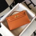 「#4084」 Hermès Orange Mini Kelly Bag No. 1, Gold Buckle 22*14*7cm