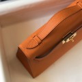 「#4084」 Hermès Orange Mini Kelly Bag No. 1, Gold Buckle 22*14*7cm