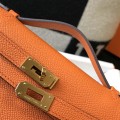 「#4084」 Hermès Orange Mini Kelly Bag No. 1, Gold Buckle 22*14*7cm