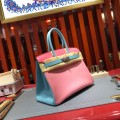 「#4683」Hermes Birkin milkshake powder macaron blue silver buckle epsom leather, hand-sewn wax thread30cm
