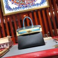 「#4684」Hermes Birkin black with light blue gold buckle epsom leather, hand-sewn wax thread 30cm