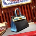 「#4684」Hermes Birkin black with light blue gold buckle epsom leather, hand-sewn wax thread 30cm