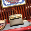 「#4685」Hermes Birkin Elephant Grey with Khaki Silver Buckle Epsom Leather, Hand-sewn Wax Thread30cm