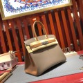 「#4685」Hermes Birkin Elephant Grey with Khaki Silver Buckle Epsom Leather, Hand-sewn Wax Thread30cm