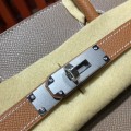 「#4685」Hermes Birkin Elephant Grey with Khaki Silver Buckle Epsom Leather, Hand-sewn Wax Thread30cm