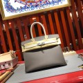 「#4686」Hermes Birkin Iron Grey with Milkshake Silver Buckle Epsom Leather, Hand-sewn Wax Thread 30cm
