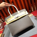 「#4686」Hermes Birkin Iron Grey with Milkshake Silver Buckle Epsom Leather, Hand-sewn Wax Thread 30cm