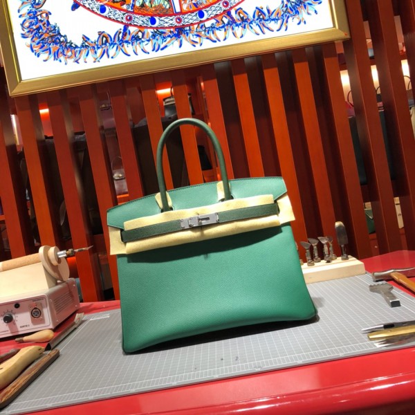 「#4687」Hermes Birkin peacock green with British green silver buckle epsom leather, hand-sewn wax thread 30cm 「#4687」Hermes Birkin peacock green with British green silver buckle epsom leather, hand-sewn wax thread 30cm