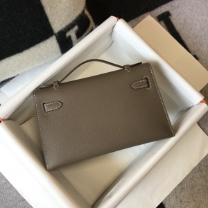 「#4085」 Hermès Elephant Grey Mini Kelly Bag No. 1, Gold Buckle 22*14*7cm