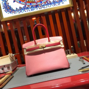 「#4688」Hermes Birkin milkshake pink and red gold buckle epsom leather, hand-sewn wax thread 30cm