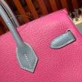 「#4690」Hermes Birkin Elephant Grey with Rose and Linen Blue with Gold Buckle, Epsom Leather, Hand-sewn Wax Thread 30cm