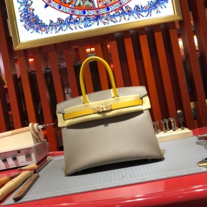 「#4691」Hermes Birkin blue-grey with amber and gold buckle, epsom leather, hand-sewn wax thread 30cm