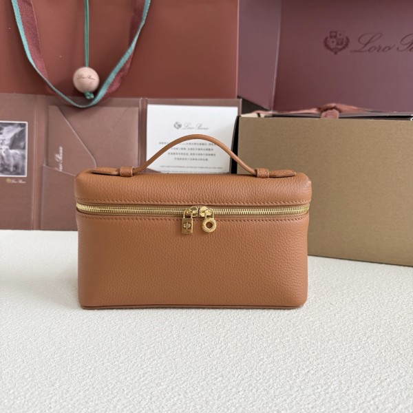 「#7051」Loro pian L19 gold buckle -FAI8393 - 19x6.5x11cm -tobacco brown