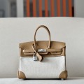「#4692」Hermes Birkin 4B biscuit color/silver buckle swift leather and canvas, hand-sewn wax thread 25cm