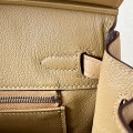 「#4692」Hermes Birkin 4B biscuit color/silver buckle swift leather and canvas, hand-sewn wax thread 25cm