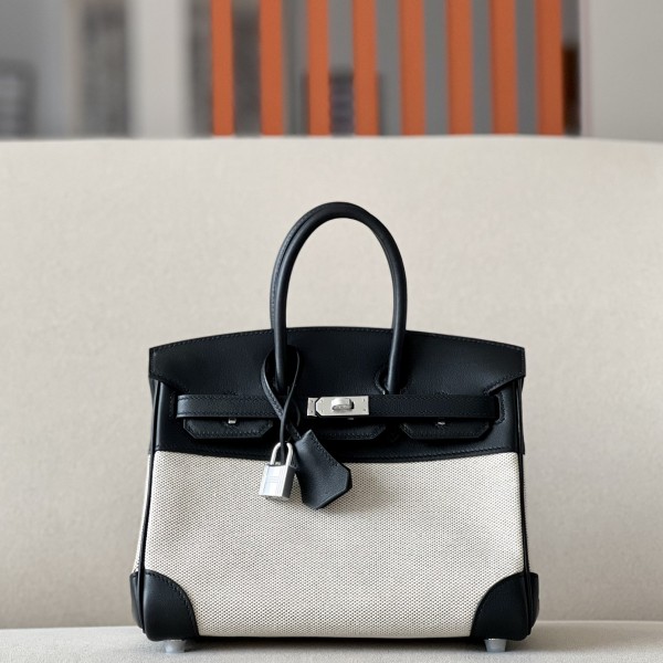 「#4693」Hermes Birkin CK89 black/silver buckle swift leather and canvas, hand-sewn wax thread 25cm 「#4693」Hermes Birkin CK89 black/silver buckle swift leather and canvas, hand-sewn wax thread 25cm