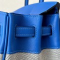 「#4694」Hermes Birkin71 French blue/silver buckle Swift leather and canvas, hand-sewn wax thread 25cm
