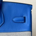 「#4694」Hermes Birkin71 French blue/silver buckle Swift leather and canvas, hand-sewn wax thread 25cm