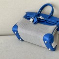 「#4694」Hermes Birkin71 French blue/silver buckle Swift leather and canvas, hand-sewn wax thread 25cm