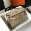 「#4086」 Hermès Trench Gray Mini Kelly Bag No. 1, Gold Buckle 22*14*7cm