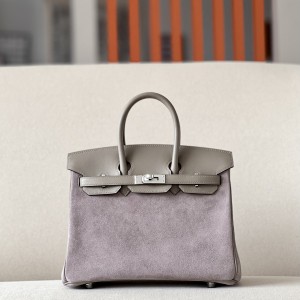 「#4696」 Hermès Birkin Bag Asphalt Grey/Silver Buckle Swift Leather and Suede, Hand-stitched Wax Thread 25cm