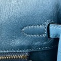 「#4697」Hermes BirkinM8Z7 Ocean Blue/Gold Buckle Swift Leather and Suede, Hand-sewn Wax Thread 25cm