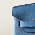 「#4697」Hermes BirkinM8Z7 Ocean Blue/Gold Buckle Swift Leather and Suede, Hand-sewn Wax Thread 25cm