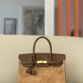 「#4698」 Hermès Birkin Bag Chestnut/Biscuit/Gold Buckle Swift Leather and Suede, Hand-Stitched Wax Thread 25cm